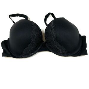 Body Victorias Secret 34D Padded Perfect Coverage Bra Black Floral Lace #2491